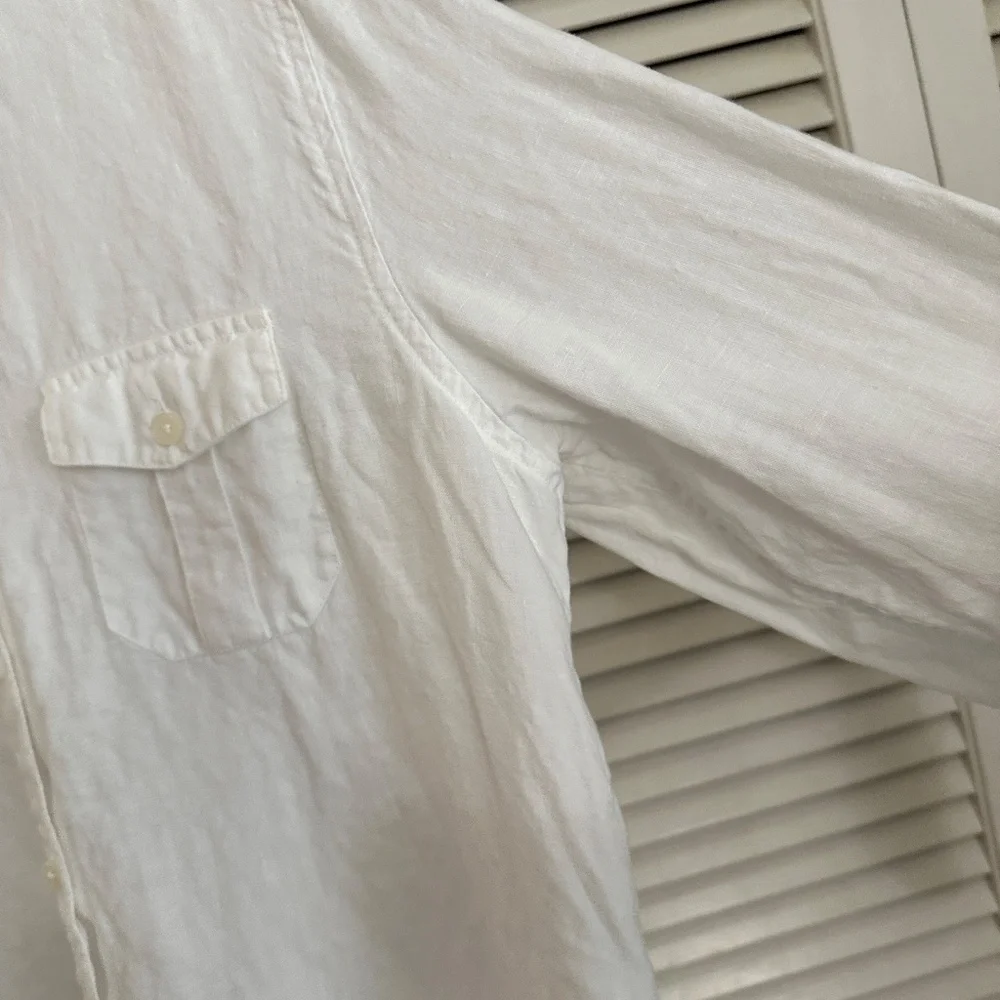 Talbots 100% Irish Linen White Long Sleeve Button Up Blouse Large - Picture 13 of 13